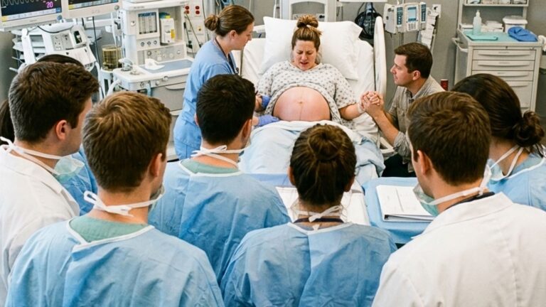studenci podczas porodu